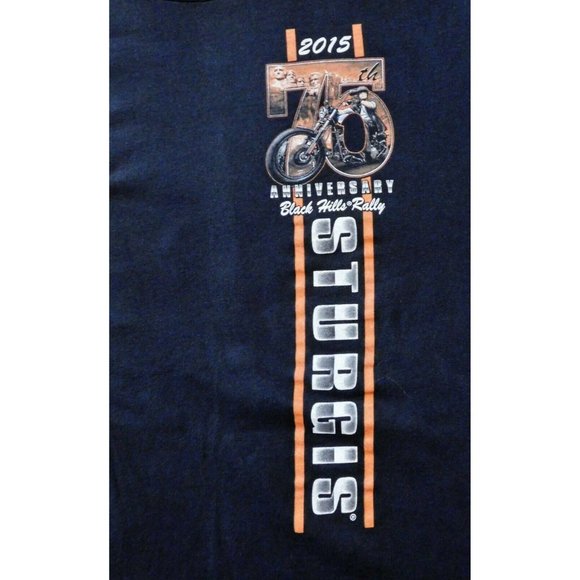 Sturgis 75th Anniversary 2015 Tee Shirt M L Black Motorcycle Short Sleeve Cotton - Picture 3 of 7